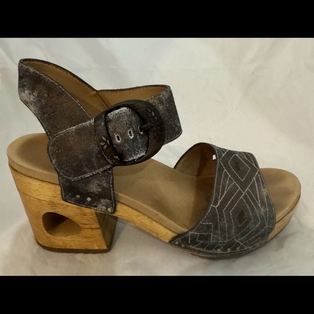 Dansko Brown and Gray Heeled Sandals
